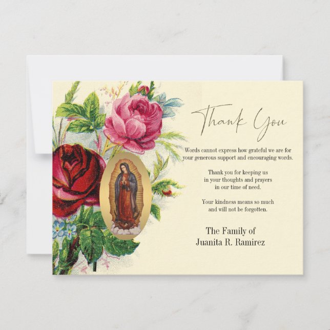 Guadalupe Floral  Funeral Condolence Sympathy Thank You Card (Front)