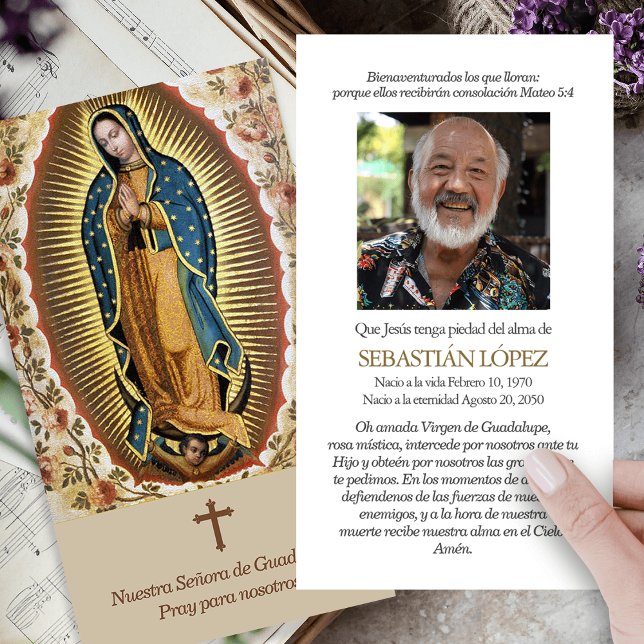 Guadalupe Remembrance Photo Funeral Prayer Cards (catholic, religious, celebration of life, in loving memory of, prayer cards for bereavement)