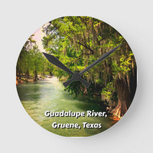 Guadalupe River in Gruene, Texas Watercolor Round Clock