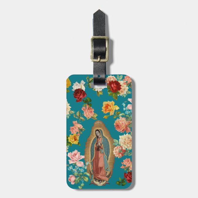 Guadalupe Rose Vintage Pattern Luggage Tag (Front Vertical)
