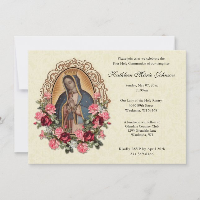 Guadalupe Roses First Communion Invitations (Front)