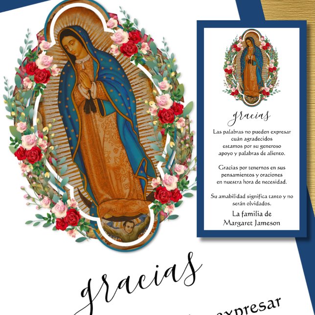 Guadalupe Virgin Mary Funeral Condolence Spanish T Thank You Card (Creator Uploaded)