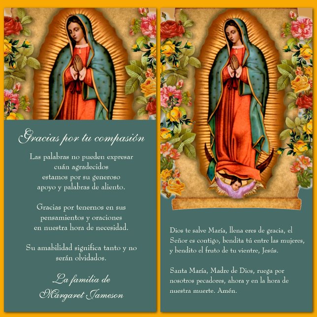 Guadalupe Virgin Mary Funeral Condolence Spanish Thank You Card (Creator Uploaded)