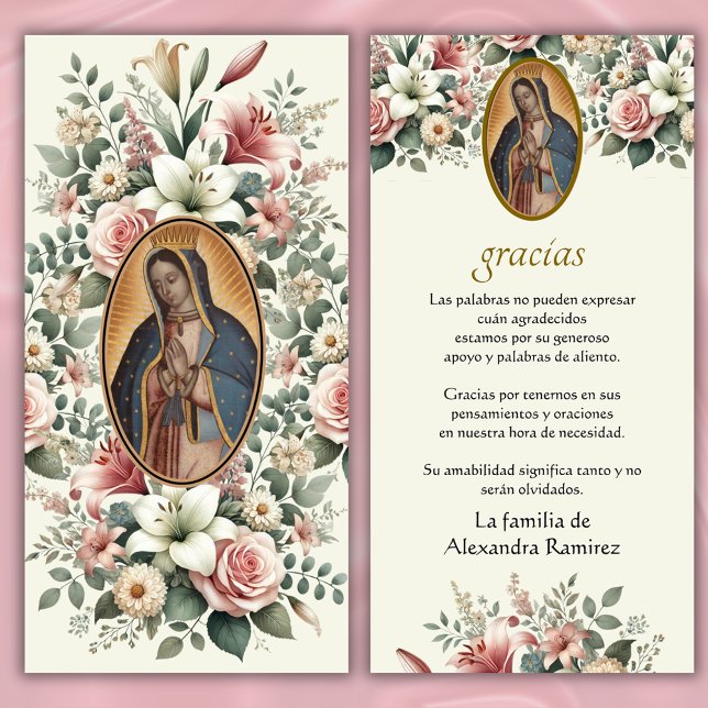 Guadalupe Virgin Mary Funeral Condolence Spanish  Thank You Card (Creator Uploaded)