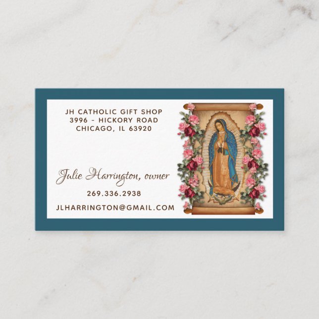 Guadalupe Virgin Mary Roses Religious Floral   Business Card (Front)