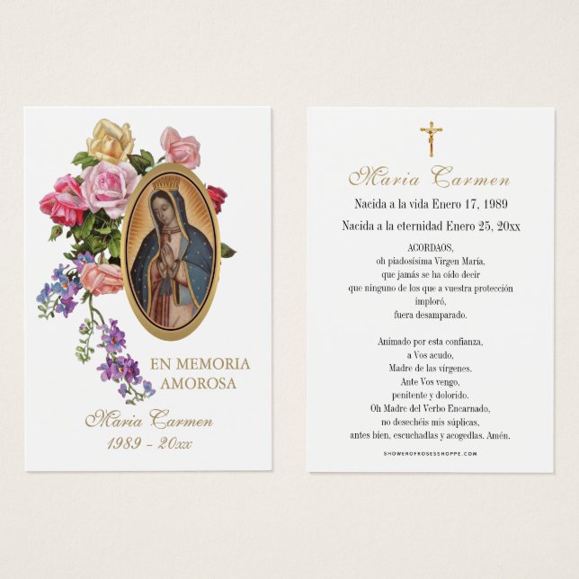 Guadalupe Virgin Mary Spanish Funeral Holy Prayer (Front & Back)