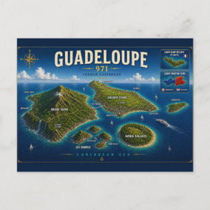 Guadeloupe 971 Vintage Map Postcard