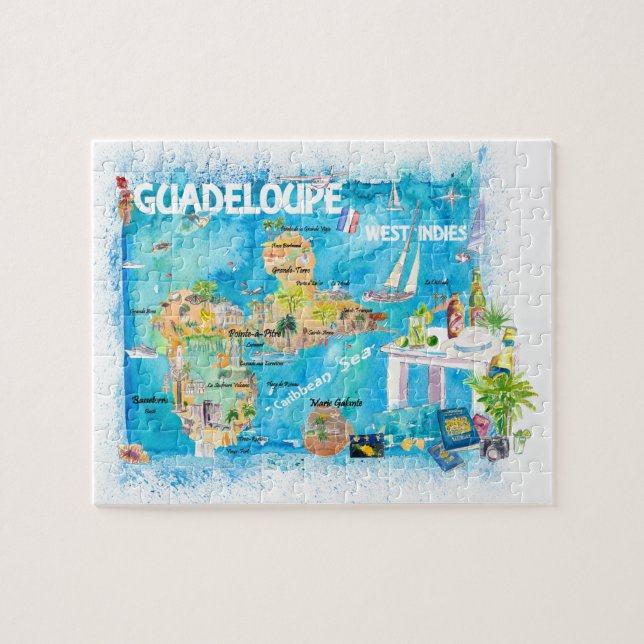Guadeloupe Antilles Illustrated Travel Map Jigsaw Puzzle (Horizontal)