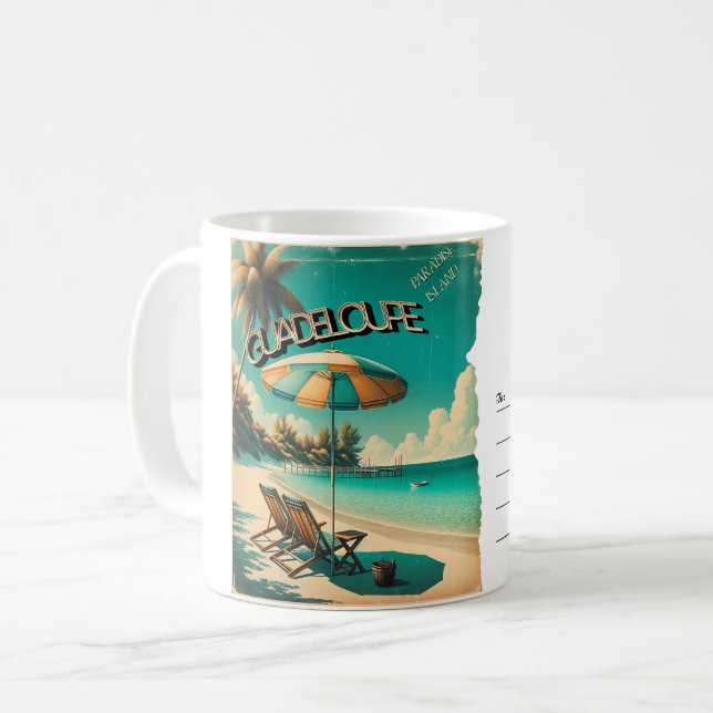Guadeloupe Exotic Beach Retro Postcard Coffee Mug (Front Left)
