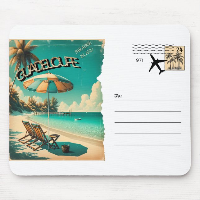 Guadeloupe Exotic Beach Retro Postcard Mouse Pad (Front)