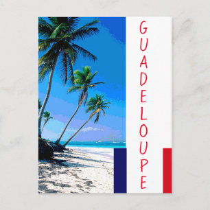 Guadeloupe flag and palm trees beach postcard