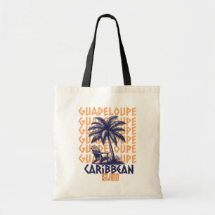 Guadeloupe Island Retro Beach Palm Tree Tote Bag