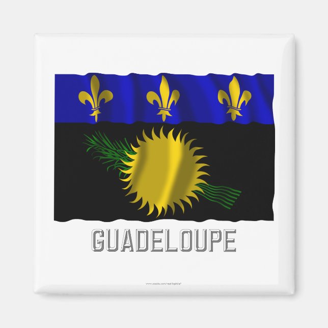 Guadeloupe waving flag with name magnet (Front)