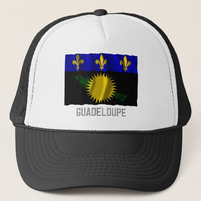 Guadeloupe waving flag with name trucker hat (Front)