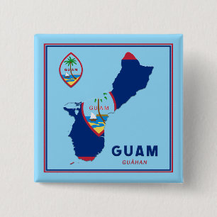 Guam Flag Map & Seal 15 Cm Square Badge