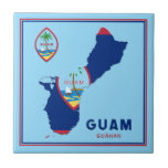 Guam Flag Map & Seal Ceramic Tile<br><div class="desc">The national flag of Guam is infused into the shape of the island and is alongside the coat of arms/seal of the country. The added text is the country name in two forms,  English and Chamorro.</div>
