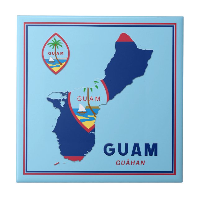 Guam Flag Map & Seal Ceramic Tile (Front)