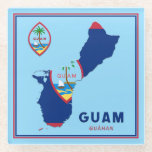 Guam Flag Map & Seal Glass Coaster<br><div class="desc">The national flag of Guam is infused into the shape of the island and is alongside the coat of arms/seal of the country. The added text is the country name in two forms,  English and Chamorro.</div>