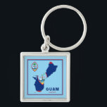 Guam Flag Map & Seal Key Ring<br><div class="desc">The national flag of Guam is infused into the shape of the island and is alongside the coat of arms/seal of the country. The added text is the country name in two forms, English and Chamorro.</div>