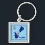 Guam Flag Map & Seal Key Ring<br><div class="desc">The national flag of Guam is infused into the shape of the island and is alongside the coat of arms/seal of the country. The added text is the country name in two forms,  English and Chamorro.</div>