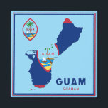 Guam Flag Map & Seal Magnet<br><div class="desc">The national flag of Guam is infused into the shape of the island and is alongside the coat of arms/seal of the country. The added text is the country name in two forms,  English and Chamorro.</div>
