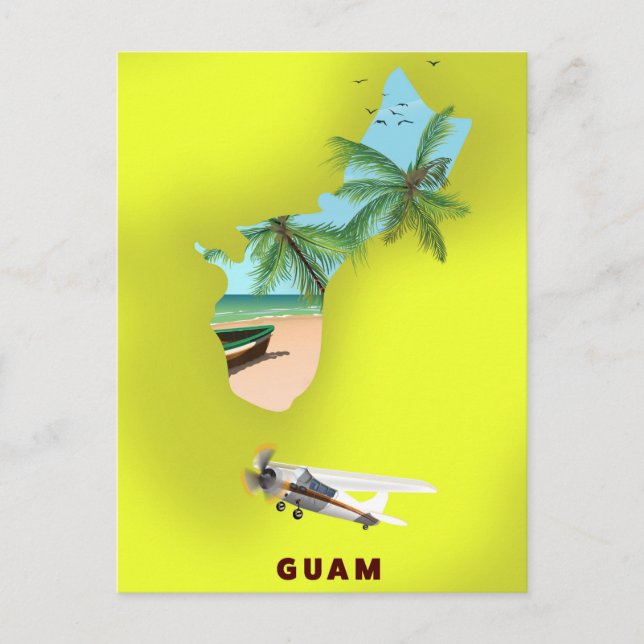 Guam illustrated map travel poster postcard (Front)