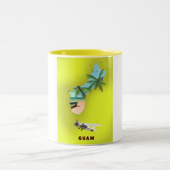 Guam illustrated map travel poster Two-Tone coffee mug (Center)