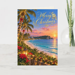 Guam Tumon Bay Tropical Gold Merry Christmas Card