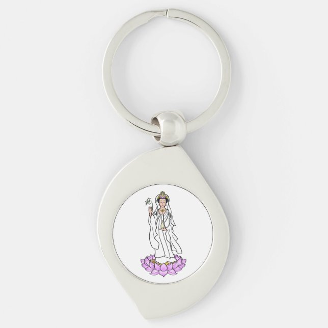 Guan Yin Bodhisattva on Lotus Metal Keychain  (Front)