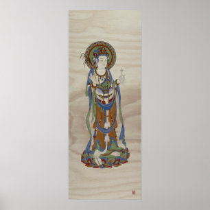 Guan Yin Buddha Doug Fir Background Art Print