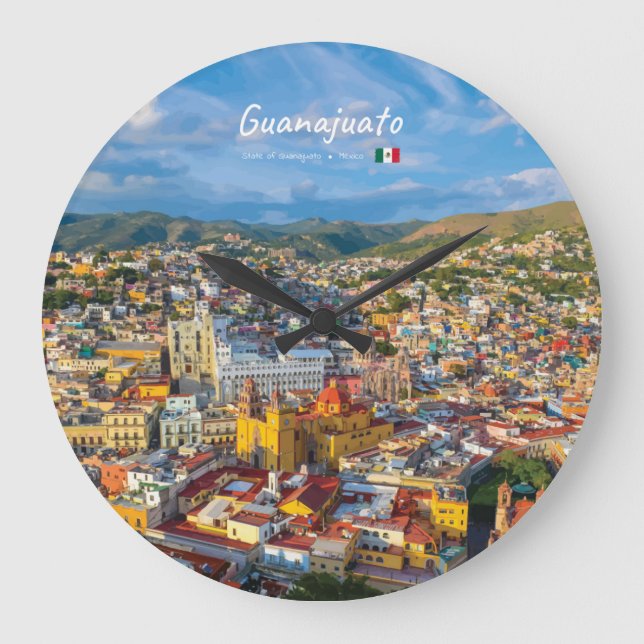 Guanajuato, Mexico - Colourful Cityscape Large Clock (Front)