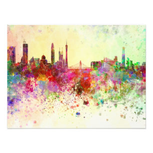 Guangzhou skyline in watercolor background photo print