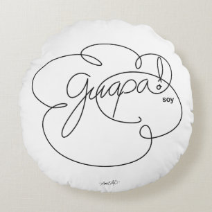 GUAPA soy - Bold CloudS - Black Script Round Cushion