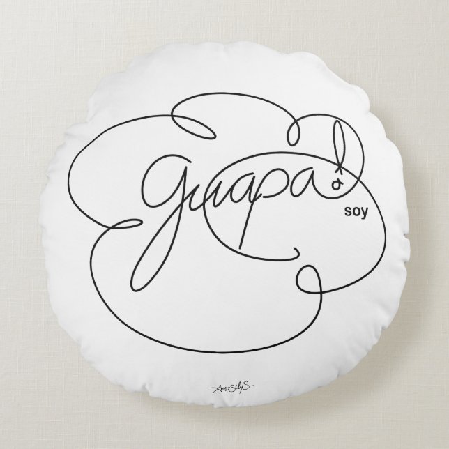 GUAPA soy - Bold CloudS - Black Script Round Cushion (Front)