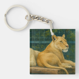 Guarded Rest – Lion Pair in Sanctuary Setting Key Ring