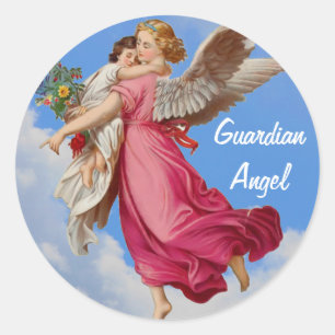 Guardian Angel And Child Inspirational Classic Round Sticker