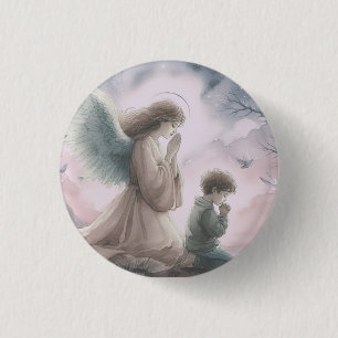 Guardian angel and child praying together 3 cm round badge