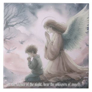 Guardian angel and child praying together ceramic tile
