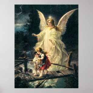 guardian angel and two children on the bridge poster