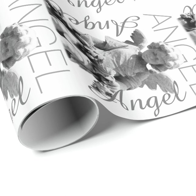 Guardian Angel black and white retro monogram Wrapping Paper (Roll Corner)