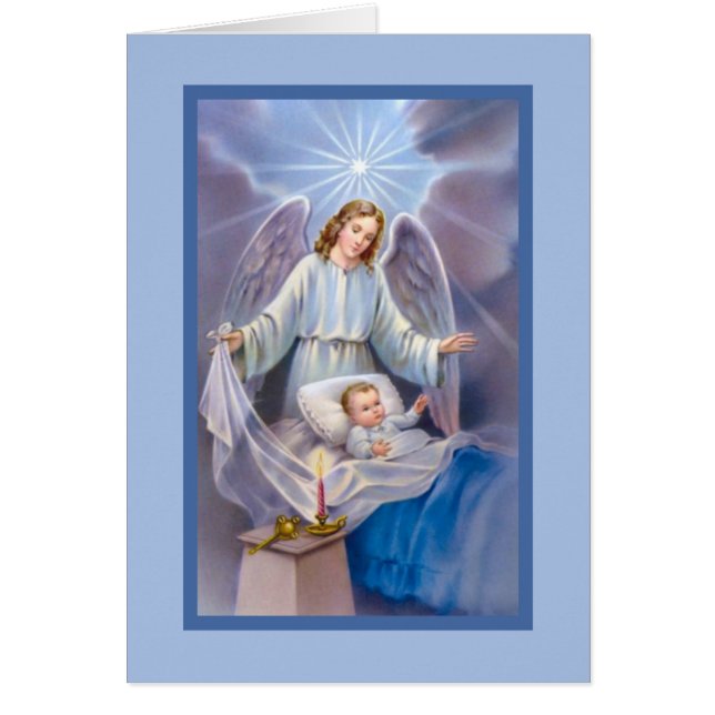 Guardian Angel boy baby candle heavens blue (Front)