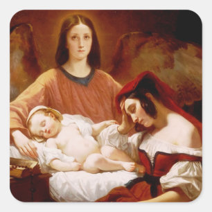 Guardian Angel by Henri Decaisne Square Sticker