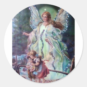 GUARDIAN ANGEL c. 1900 Classic Round Sticker