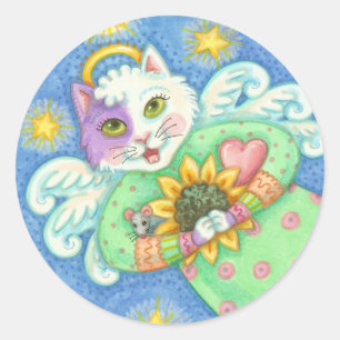 GUARDIAN ANGEL, CAT STICKERS Round, Closeup, Sheet