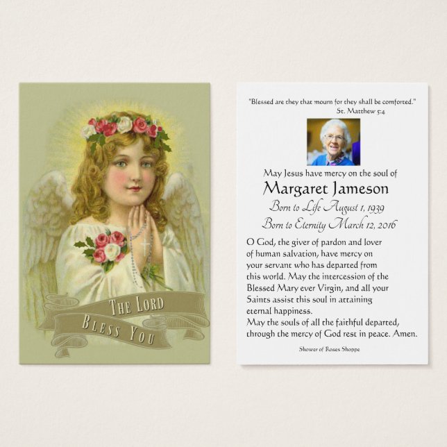 Guardian Angel Catholic Funeral Memorial Holy Card (Front & Back)