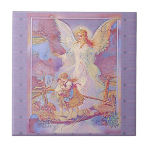 Guardian Angel, Children and Bridge Ceramic Tile