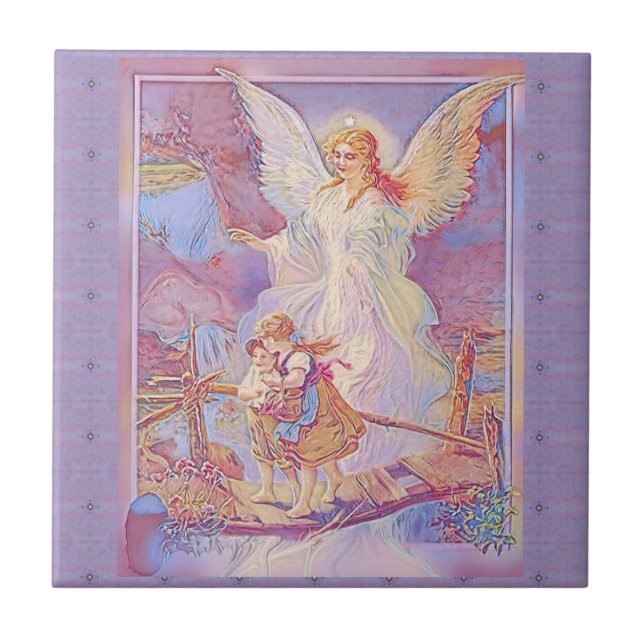 Guardian Angel, Children and Bridge Ceramic Tile (Front)