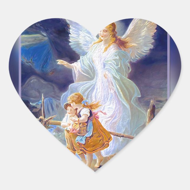 Guardian Angel, Children and Bridge Heart Sticker (Front)