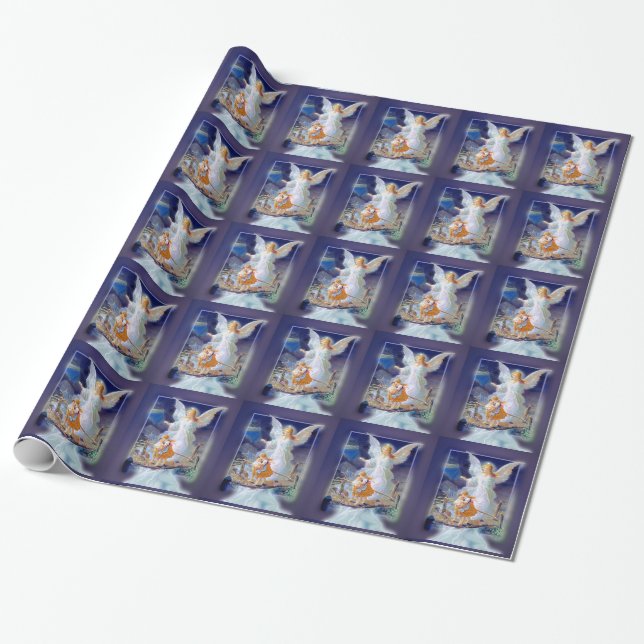 Guardian Angel, Children and Bridge Wrapping Paper (Unrolled)
