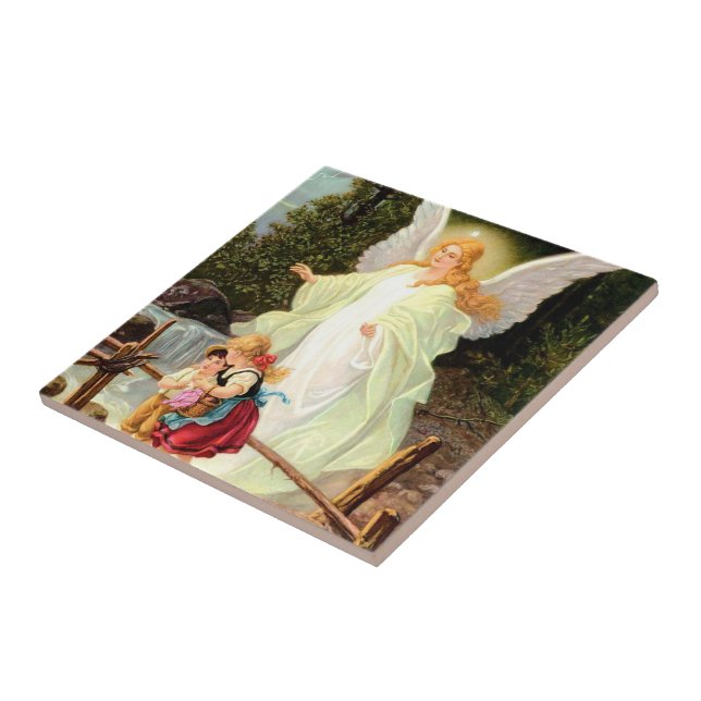 Guardian Angel Children Bridge by Zatzka Ceramic Tile (Side)